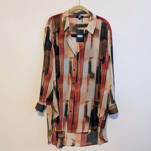 DKNY Multicolor Chiffon Women's Blouse Top Size Large